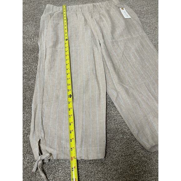 NWT Land'n Sea Linen Coastal Beachy Elastic Waist Pocket Striped Capri Cream L - Picture 8 of 10